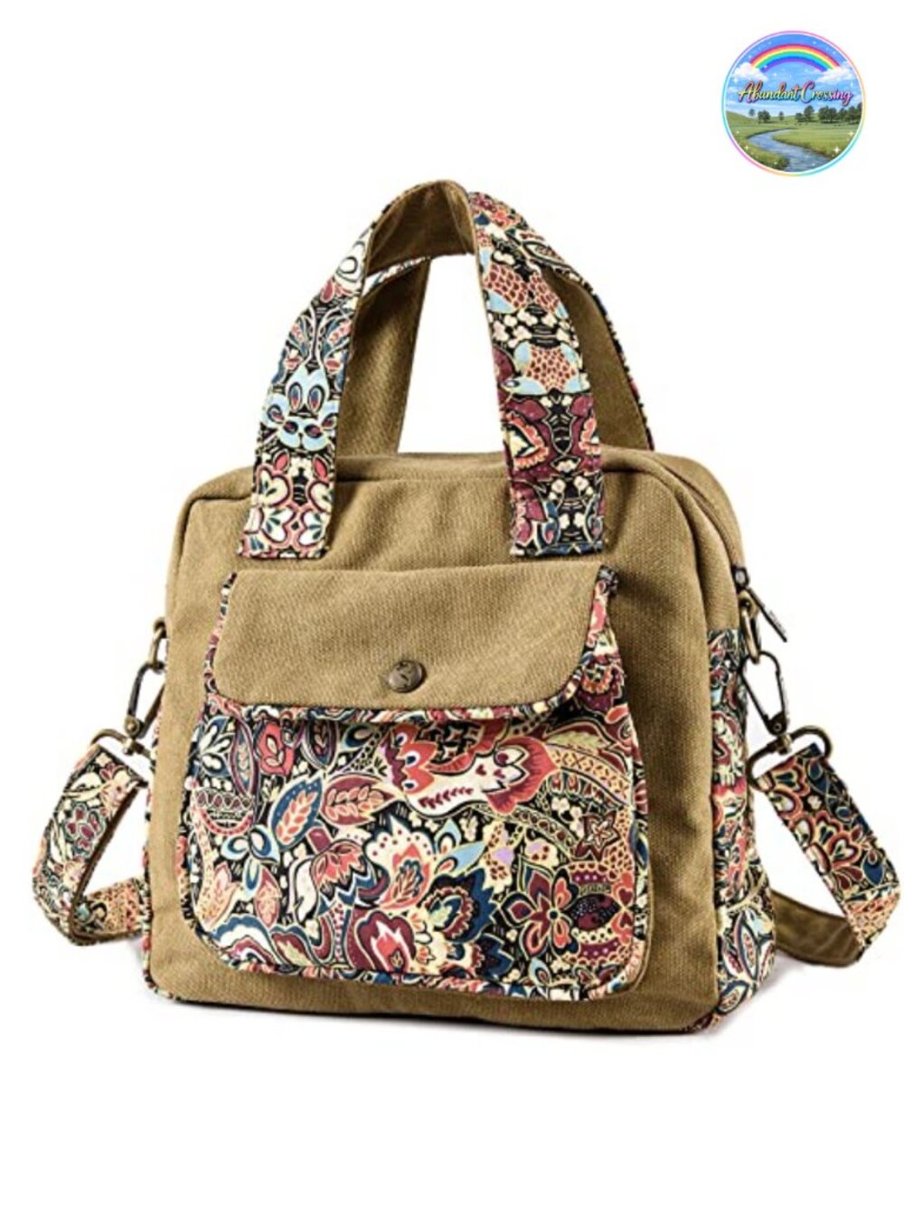 Canvas Crossbody Purse Women Boho Floral Shoulder Bag Lightweight Handbag